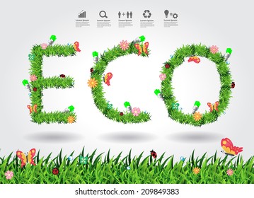 eco concept with green grass alphabet letters design, Vector illustration modern design template