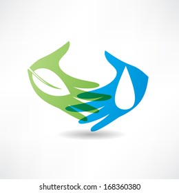 eco concept hand and water icon