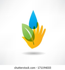 eco concept hand and water icon