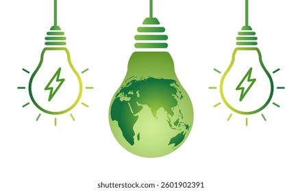 Eco concept illustration with globe shaped light bulb icon