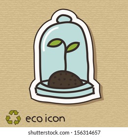 Eco concept illustration on cardboard. Protection sprout. 