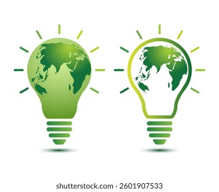 Eco concept illustration with two globe shaped light bulb icon isolated on a white background. Eco friendly concept illustration