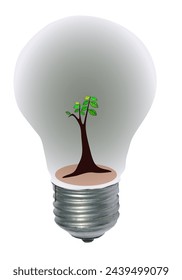 Eco concept. Lightbulb with small plant