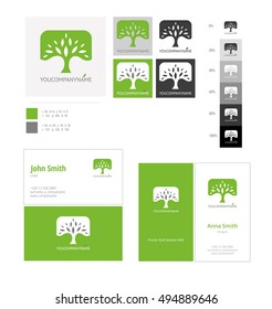 Eco concept logo tree template with color applications for logo and color variations. Vector logo tree corporate business card.