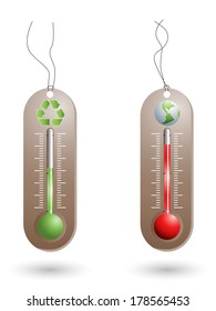 Eco concept with thermometers. Vector illustration.