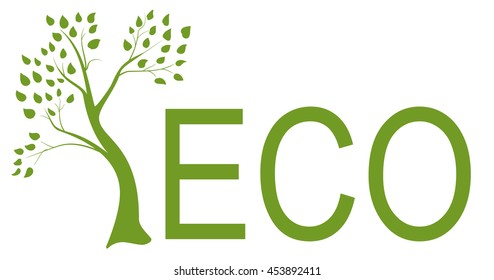 ECO concept. Vector abstract illustration of decorative cartoon hand drawn tree. Green poster. Ecology background. Isolated. Eps 8.