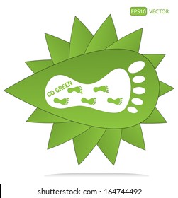 Eco concept vector design with leaf and footmarks. Isolated creative green vector illustration.