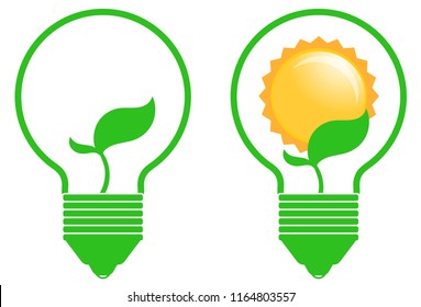 Eco Concept Vector Illustration with Green Light Bulb and Sun