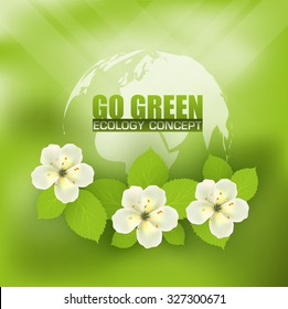 eco concept with world map and a composition of flowers