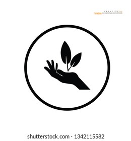 eco concept.friendly environment sign.hand and leaf.vector illustration.