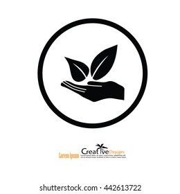 eco concepto.friendly environment sign.hand y leaf.vectorial ilustración.