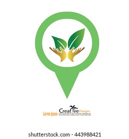 eco concept.friendly environment sign.hand and leaf.vector illustration.