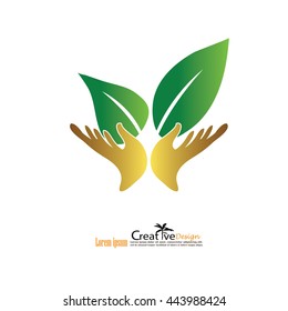 eco concept.friendly environment sign.hand and leaf.vector illustration.