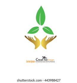 eco concept.friendly environment sign.hand and leaf.vector illustration.