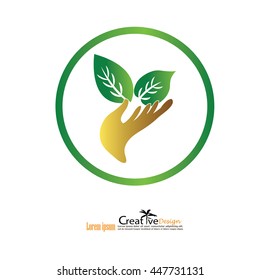 eco concept.friendly environment sign.hand and leaf.vector illustration.
