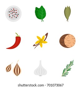 Eco condiment icon set. Flat set of 9 eco condiment vector icons for web isolated on white background