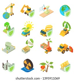 Eco construction icons set. Isometric set of 16 eco construction vector icons for web isolated on white background