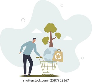 Eco consumer as responsible customer with green lifestyle .Zero waste choices to save planet water and resources.flat character life .