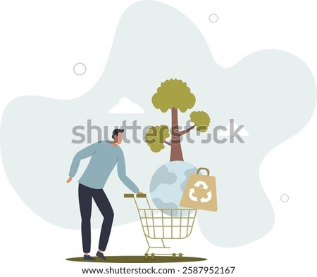 Eco consumer as responsible customer with green lifestyle .Zero waste choices to save planet water and resources.flat character life .