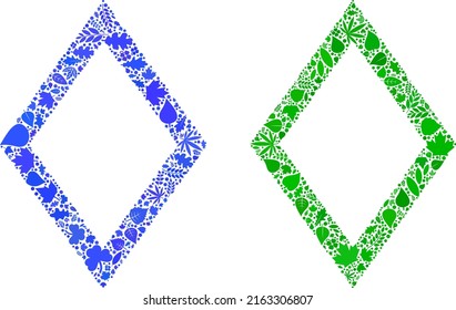 Eco contour rhombus icon collage of herbal leaves in green and natural color tinges. Ecological environment vector template for contour rhombus icon.