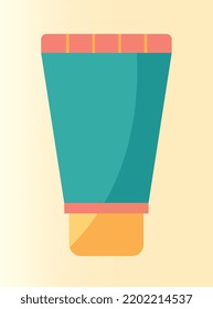 Eco cosmetic product concept. Tube of organic moisturizing face cream for skin care. Daily beauty routine. Design element for social networks. Cartoon flat vector illustration on beige background
