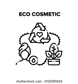 Eco Cosmetic Vector Icon Concept. Natural Eco Cosmetic For Skin And Body Care, Bio Cream For Facial Makeup Or Cleansing. Herbal Ingredient Beauty Moisturizing Product Black Illustration