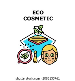 Eco Cosmetic Vector Icon Concept. Eco Cosmetic Prepared From Natural Bio Ingredient For Healthcare Facial And Body Skin, Anti-aging Renewal Beauty Cosmetology Product Color Illustration