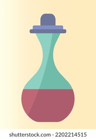 Eco cosmetics concept. Glass perfume bottle. Bottle of fragrant liquid to spray on skin of body. Beauty product. Design element for advertising. Cartoon flat vector illustration on beige background
