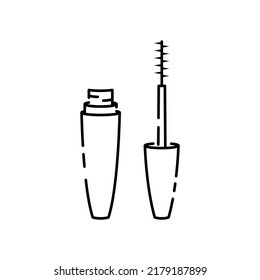 Eco cosmetics icon. Organic natural products alcohol, paraben and gluten free line icons for packaging. Vector set. Non toxic, no animal testing, for all skin types. Beauty. Mascara
