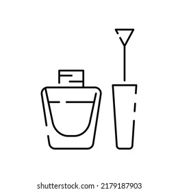 Eco cosmetics icon. Organic natural products alcohol, paraben and gluten free line icons for packaging. Vector set. Non toxic, no animal testing, for all skin types. Beauty. Nail varnish