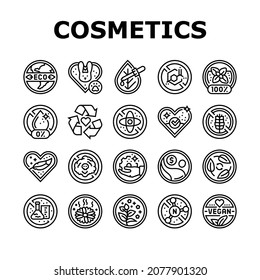 Eco Cosmetics Organic And Bio Icons Set Vector. Natural Fragrance Handmade And Herbal Aromatic Eco Cosmetics, Cruelty And Nitrate Free Cosmetology Product Black Contour Illustrations