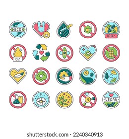 Eco Cosmetics Organic And Bio Icons Set Vector. Natural Fragrance Handmade And Herbal Aromatic Eco Cosmetics, Cruelty And Nitrate Free Cosmetology Product Line. Color Illustrations