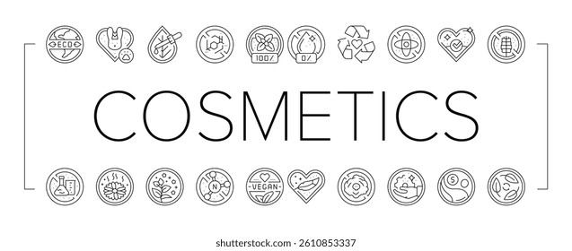 Eco Cosmetics Organic And Bio Icons Set Vector. Natural Fragrance Handmade And Herbal Aromatic Eco Cosmetics, Cruelty And Nitrate Free Cosmetology Product Black Contour Illustrations