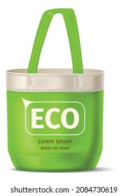 Eco cotton bag mockup. Green reusable shopping handbag