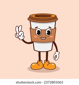  Eco cup flat style groovy vector illustration
