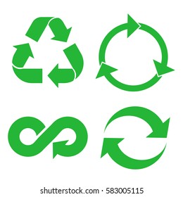 Eco Cycle Arrows Icon Set. Green Recycled Symbol Isolated On White Background. Vector Illustration.