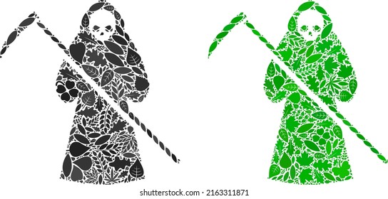 Eco death scytheman icon composition of herbal leaves in green and natural color hues. Ecological environment vector template for death scytheman icon.