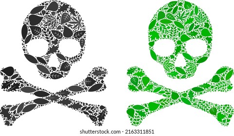 Eco death skull icon mosaic of floral leaves in green and natural color tinges. Ecological environment vector concept for death skull icon. Death skull vector image is formed of green herbal icons.