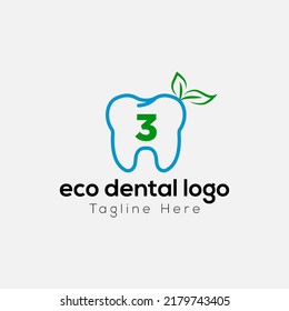 Eco Dental Logo On Letter 3 Template. Eco Dental On 3 Letter, Initial Eco Dental, Teeth Sign Concept	