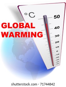 Eco design — global warming with globe and thermometer