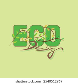 ECO DESIGN logo, in natural colors. The green logo is interspersed with twigs with colorful leaves. It shows the connection between design and nature.