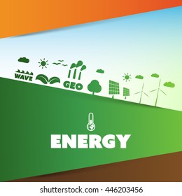 Vorlage für umweltverträgliches Design - Modern Abstraktes, farbiges natürliches ökologisches Geschäftskonzept, kreatives Design mit Konzept für erneuerbare Energien - Illustration im frei bearbeitbaren Vektorformat