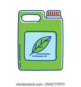 Eco Detergent Bottle Icon Illustration with bright colour palette in doodle style Ideal for environmental awareness and green projects designs.