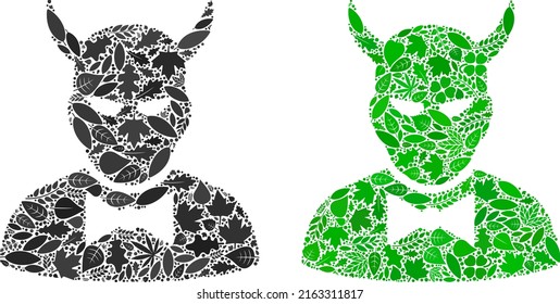 Eco devil icon collage of floral leaves in green and natural color tints. Ecological environment vector concept for devil icon. Devil vector image is formed of green floral parts.