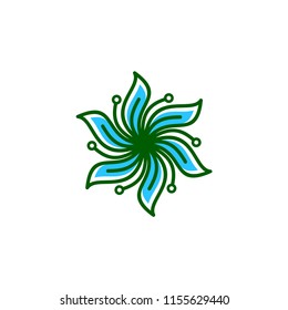 eco digital leaf line art logo template vector illustration