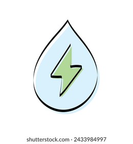 eco doodle. black lines. colored. icons. doodle icons. electricity. protection of nature. energy. without harming nature.