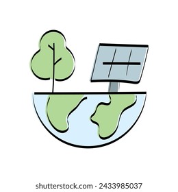 eco doodle. black lines. colored. icons. doodle icons. electricity. protection of nature. energy. without harming nature.