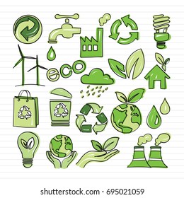 Eco doodle hand drawn set,vector illustration