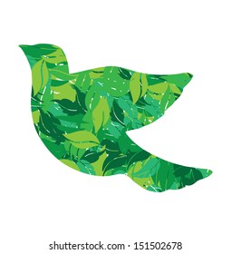 eco dove in green leaves vector illustration