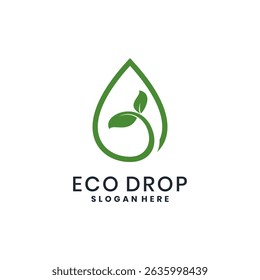 Eco Drop logo met groene bladlijnen en waterdruppels